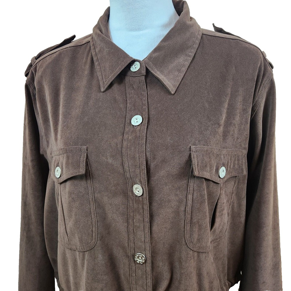 Denim & Co Moleskin Coat Womens Plus Sz 1X Brown 4 Pocket Button Front Jacket - Picture 8 of 16